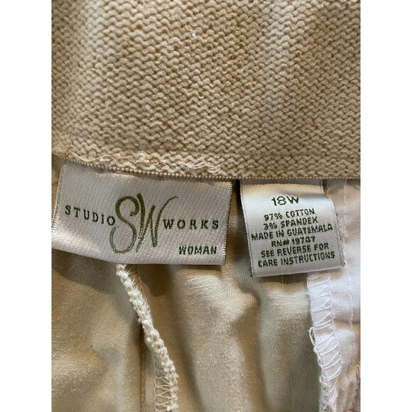 Studio Works Women's Capri Pants Plus Sz 18W Cream Cotton Spandex Stretch - Picture 7 of 11